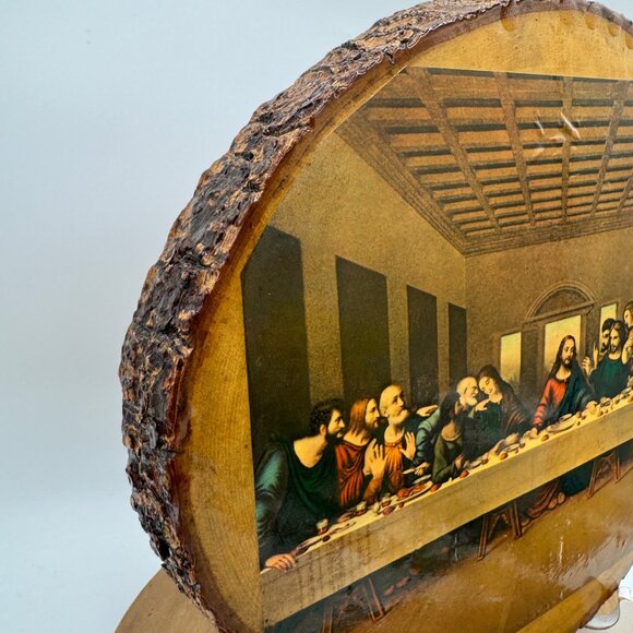 The Last Supper Laquered Wood Wall Art Religious Rustic Home Decor Litho 11 x 9 - Picture 3 of 12